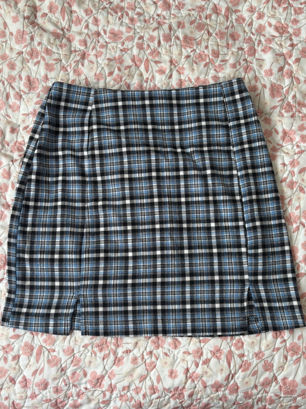 Love on a hanger Blue, Black and White Plaid Skirt